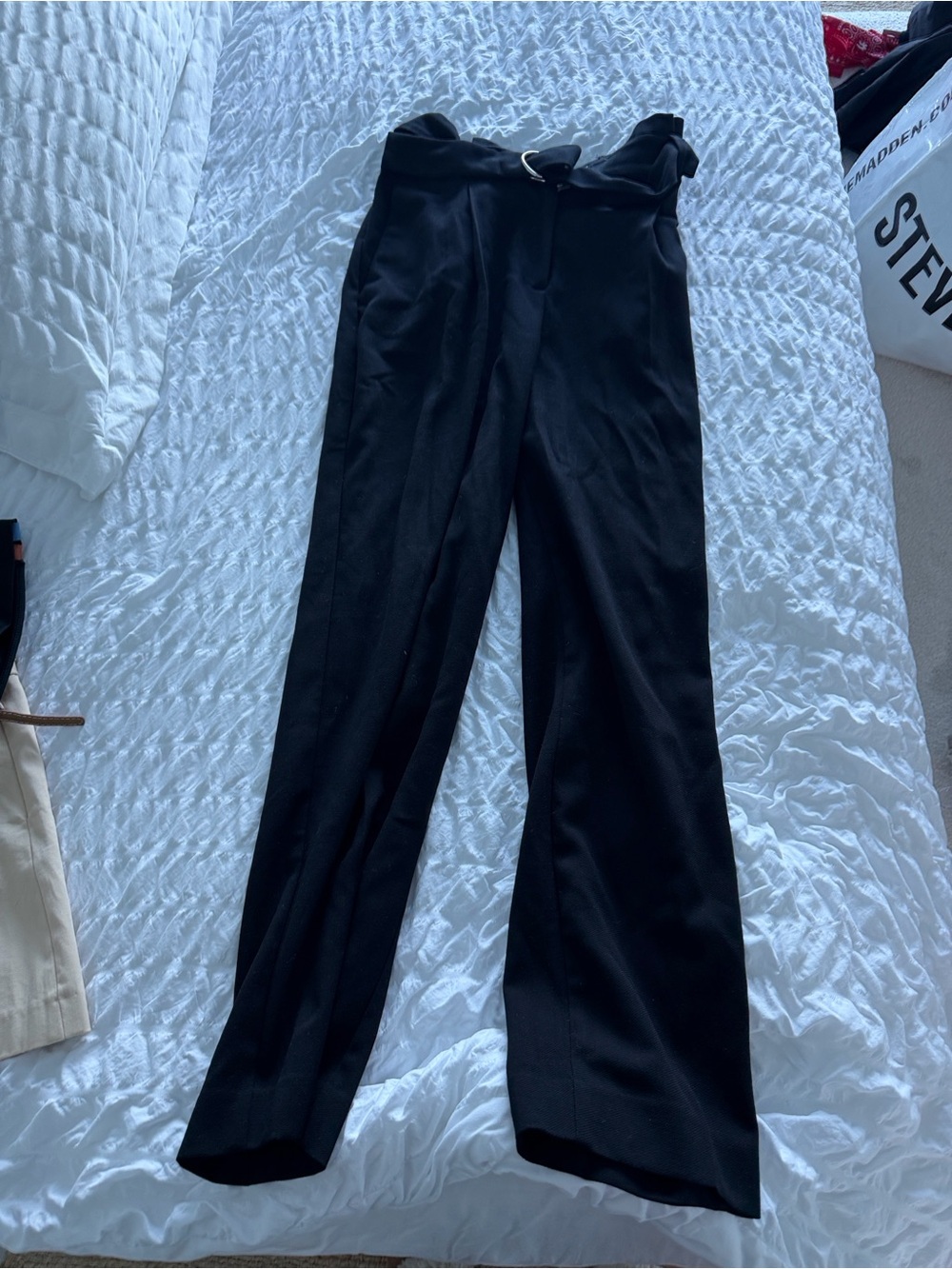 Ann Taylor Black Paperbag-Waist Wide Leg Pants